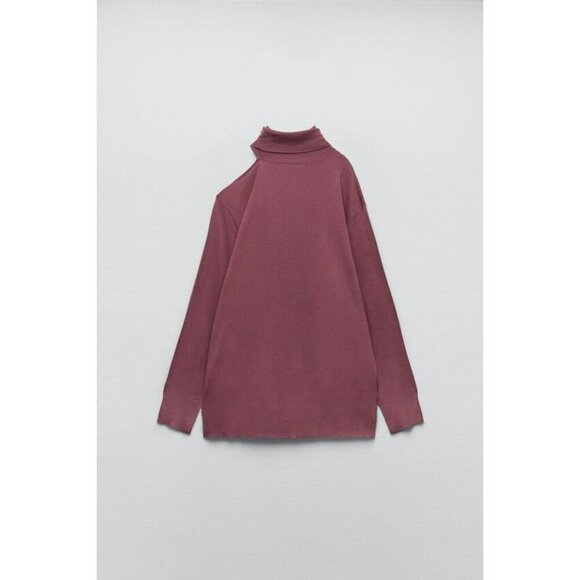 2/$30 Zara Cut Out Shoulder High Neck Sweater Dark Pink Oversized Small NWT - Picture 9 of 13